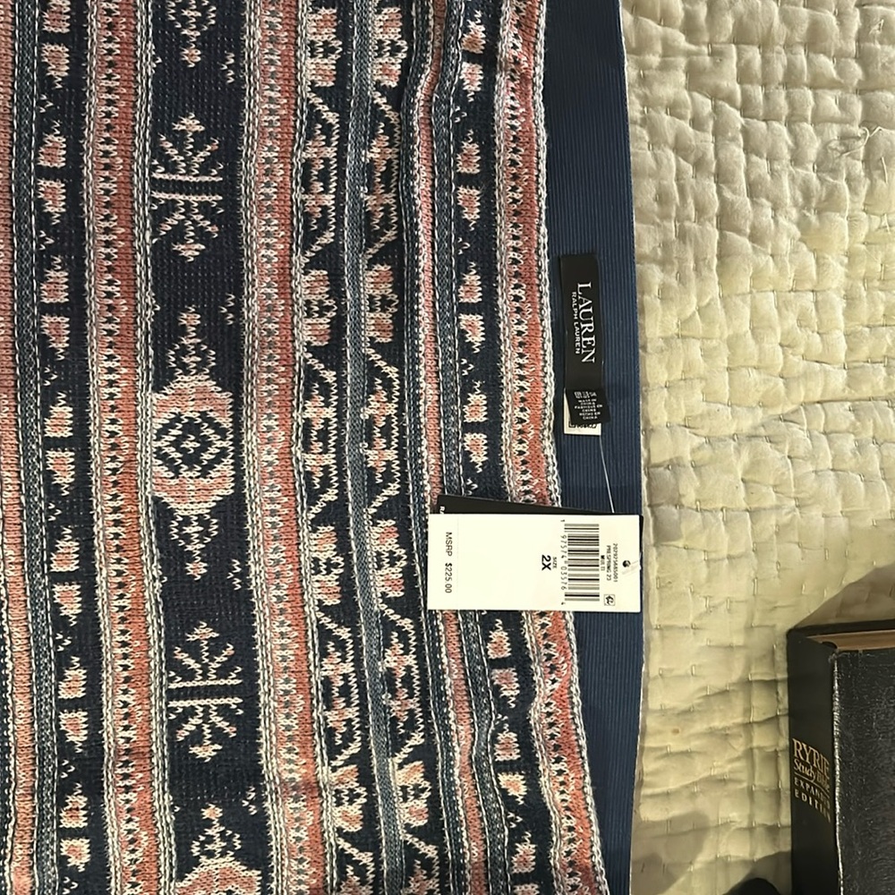 NWT Lauren Ralph Lauren Geo-Motif Linen Pink Multicolor Pencil Skirt 2X